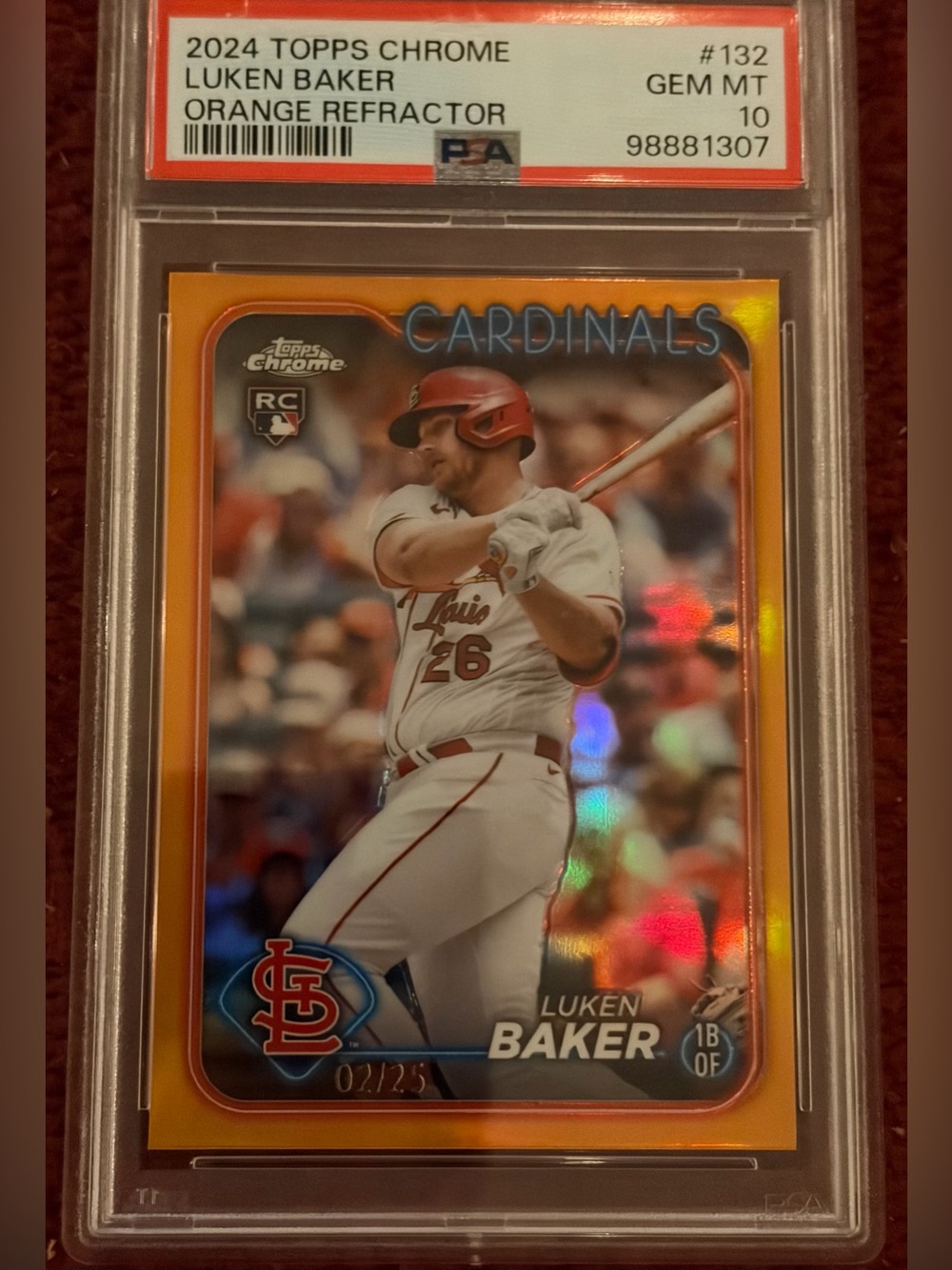 2024 Topps Chrome Luken Baker Orange Refractor RC /25 #132 PSA 10 POP 1
